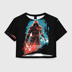 Футболка 3D укороченная женская Assassins creed фон абстрактный, цвет: 3D-принт