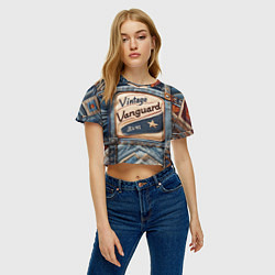 Футболка 3D укороченная женская Vintage vanguard jeans - patchwork, цвет: 3D-принт — фото 2