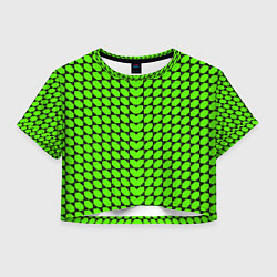 Футболка 3D укороченная женская Зелёные лепестки шестиугольники, цвет: 3D-принт