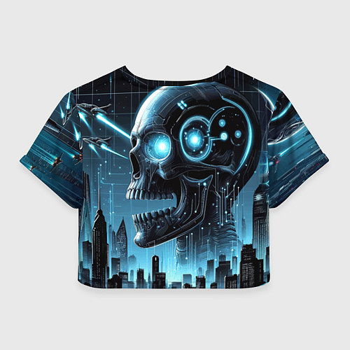 Женский топ Cyberpunk skull - metropolis neon glow / 3D-принт – фото 2