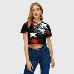 Футболка 3D укороченная женская Логотип Чанган на фоне брызг красок, цвет: 3D-принт — фото 2