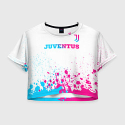 Футболка 3D укороченная женская Juventus neon gradient style посередине, цвет: 3D-принт