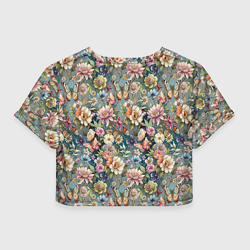 Женский топ Бабочки и цветы летнее сочетание / 3D-принт – фото 2