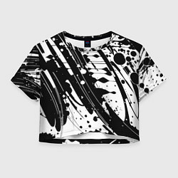 Футболка 3D укороченная женская Чёрно белая абстракция - кляксы, цвет: 3D-принт