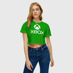 Футболка 3D укороченная женская X-box logo green, цвет: 3D-принт — фото 2