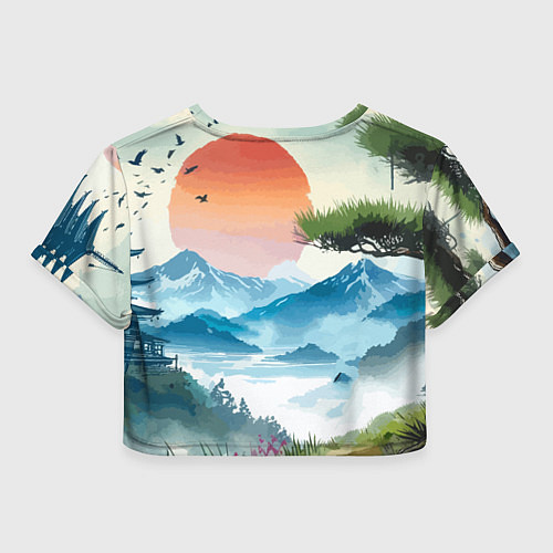 Женский топ Восход красного солнца - Японский пейзаж / 3D-принт – фото 2