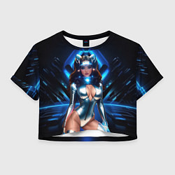 Футболка 3D укороченная женская Космическая девушка в блестящем костюме с ушками, цвет: 3D-принт