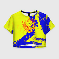 Футболка 3D укороченная женская Samurai logo yellow fire, цвет: 3D-принт