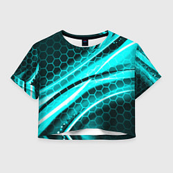 Футболка 3D укороченная женская Неоновая броня абстракция, цвет: 3D-принт