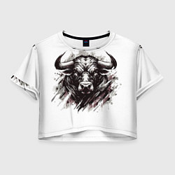 Футболка 3D укороченная женская Гранж - портрет быка: голова, цвет: 3D-принт