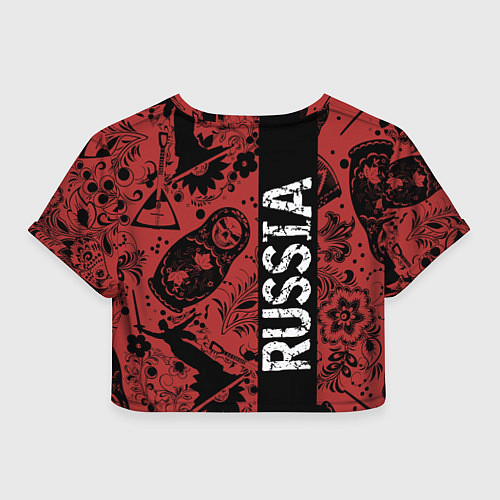 Женский топ Россия на фоне матрёшек балалайки и славянских узо / 3D-принт – фото 2