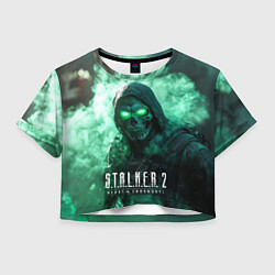 Футболка 3D укороченная женская Stalker 2 череп с зелеными глазами, цвет: 3D-принт