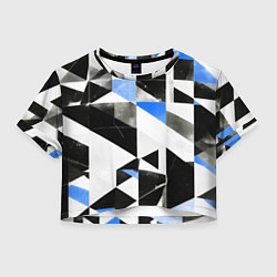 Футболка 3D укороченная женская Black and blue abstraction on a white background, цвет: 3D-принт