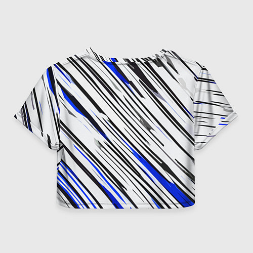 Женский топ Диагональные чёрно-синие полосы на белом фоне / 3D-принт – фото 2