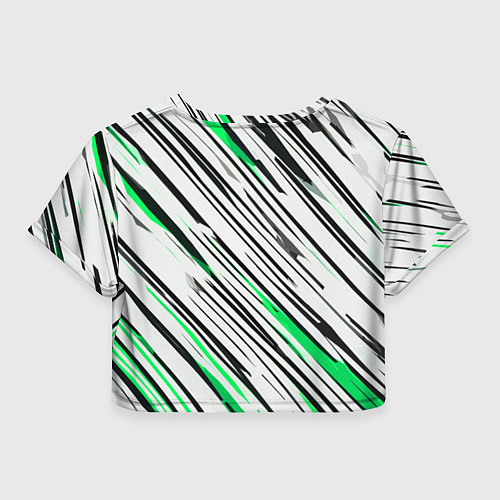 Женский топ Диагональные чёрно-зелёные полосы на белом фоне / 3D-принт – фото 2
