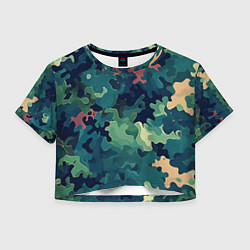 Футболка 3D укороченная женская Армейский камуфляж зеленый, цвет: 3D-принт