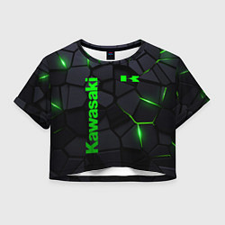 Футболка 3D укороченная женская Kawasaki - плиты с эффектом свечения, цвет: 3D-принт