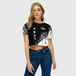 Футболка 3D укороченная женская Jawa - следы от шин, цвет: 3D-принт — фото 2