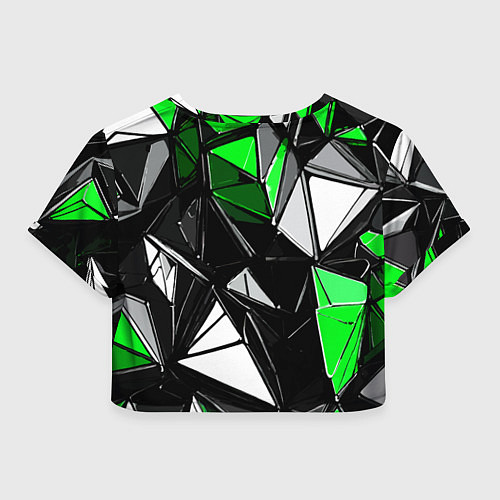 Женский топ Зелёно-белые рельефные треугольники на чёрном фоне / 3D-принт – фото 2