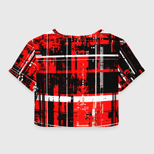 Женский топ Красно-белый гранж на чёрном фоне / 3D-принт – фото 2