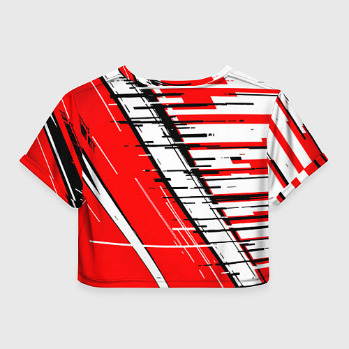 Женский топ Чёрно-белые глитч полосы на красном фоне / 3D-принт – фото 2