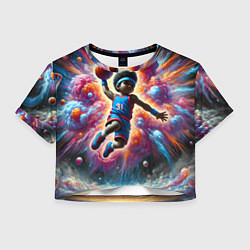 Футболка 3D укороченная женская Бейсболист и космос, цвет: 3D-принт