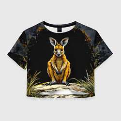 Футболка 3D укороченная женская Кенгуру на черном, цвет: 3D-принт