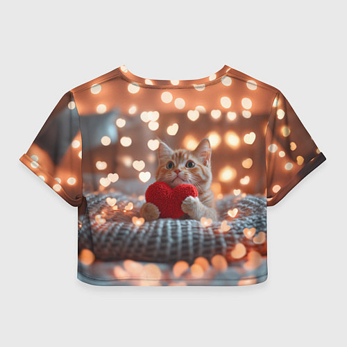 Женский топ Котик с сердечком на фоне боке / 3D-принт – фото 2