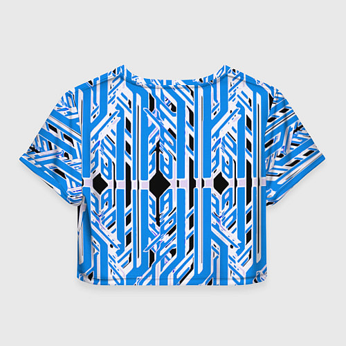 Женский топ Бело-синие техно полосы на чёрном фоне / 3D-принт – фото 2