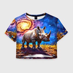 Футболка 3D укороченная женская Носорог и звездное небо, цвет: 3D-принт