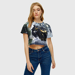 Футболка 3D укороченная женская Бэтмен на мотоцикле, цвет: 3D-принт — фото 2