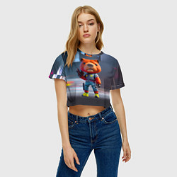 Футболка 3D укороченная женская Крутой капибара с пистолетом - киберпанк фантазия, цвет: 3D-принт — фото 2