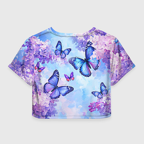 Женский топ Бабочки и сирень - нежная голубая живопись / 3D-принт – фото 2