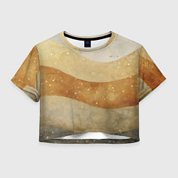 Футболка 3D укороченная женская Бежево-золотые полосы с блестками, цвет: 3D-принт