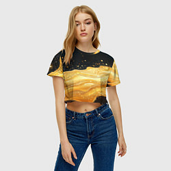 Футболка 3D укороченная женская Золотистая материя на черном фоне, цвет: 3D-принт — фото 2