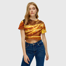 Футболка 3D укороченная женская Золотая ткань с блестками, цвет: 3D-принт — фото 2