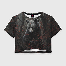 Футболка 3D укороченная женская Бурый мишка в дремучем лесу, цвет: 3D-принт