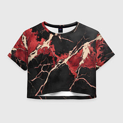 Футболка 3D укороченная женская Красно-черная потертая текстура, цвет: 3D-принт