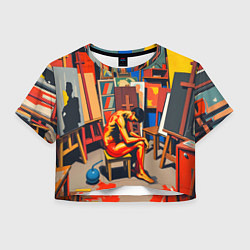 Футболка 3D укороченная женская Художник в мастерской, цвет: 3D-принт