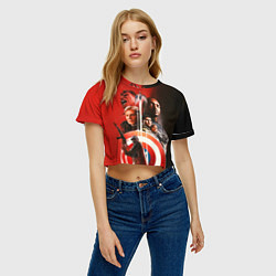 Футболка 3D укороченная женская Капитан Америка Новый мир, цвет: 3D-принт — фото 2