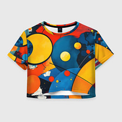 Футболка 3D укороченная женская Динамичный красочный паттерн, цвет: 3D-принт