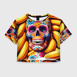 Футболка 3D укороченная женская Цветочный череп среди бананов - нейроарт, цвет: 3D-принт