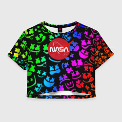 Футболка 3D укороченная женская Marshmello x NASA gradient, цвет: 3D-принт