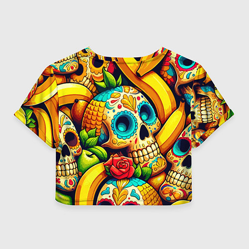 Женский топ Colorfull skulls and bananas - pop art pattern / 3D-принт – фото 2
