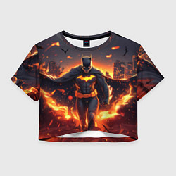 Футболка 3D укороченная женская Бэтмен - летучие мыши и огонь, цвет: 3D-принт