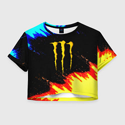 Футболка 3D укороченная женская Monster energy огненные краски, цвет: 3D-принт