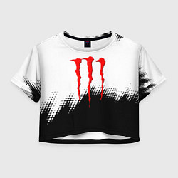 Футболка 3D укороченная женская Monster energy чёрно белые краски, цвет: 3D-принт