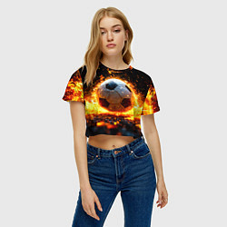 Футболка 3D укороченная женская Футбольный мяч в огне, цвет: 3D-принт — фото 2