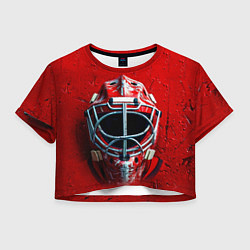 Футболка 3D укороченная женская Маска голкипера на красном, цвет: 3D-принт