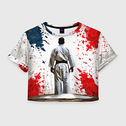 Футболка 3D укороченная женская Борец айкидо на белом, цвет: 3D-принт